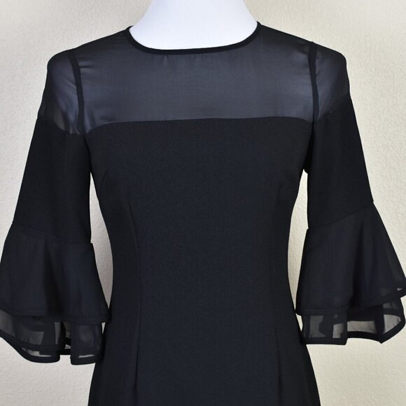 Aidan Mattox Illusion Neck Flounce Ruffle Black Cocktail Dress - 2 - Picture 2 of 9